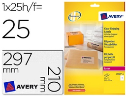 [L7567-25] ETIQUETA ADHESIVAS RESISTENTE AVERY TRANSPARENTE 210X297 MM CAJA DE 25 UNIDADES