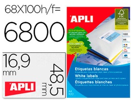 [1282] ETIQUETAS ADHESIVAS APLI 01282 TAMAÑO 48,5X16,9 MM PARA FOTOCOPIADORA LASER INK-JET CAJA DE 100H DINA4 6800 ETIQU