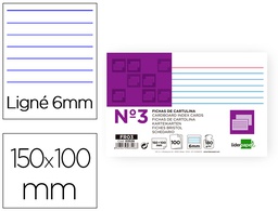 [FR03] FICHA LIDERPAPEL RAYADA Nº3 100X150 MM 180G/M2 PAQUETE DE 100 UNIDADES