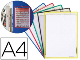 [154509] FUNDA PARA COLGAR TARIFOLD DIN A4 ANILLA METALICA IDEAL PARA PIZARRAS DE CORCHO PACK DE 5 UNIDADES COLORES SURTIDOS