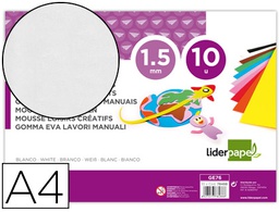 [GE76] GOMA EVA LIDERPAPEL DIN A4 60G/M2 ESPESOR 1,5MM BLANCO PAQUETE DE 10 HOJAS