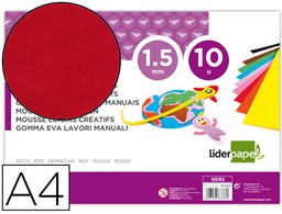[GE82] GOMA EVA LIDERPAPEL DIN A4 60G/M2 ESPESOR 1,5MM ROJO PAQUETE DE 10 HOJAS
