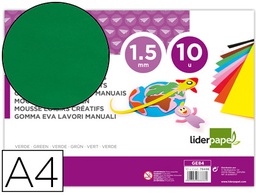 [GE84] GOMA EVA LIDERPAPEL DIN A4 60G/M2 ESPESOR 1,5MM VERDE PAQUETE DE 10 HOJAS