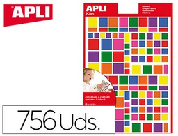 [12971] GOMETS APLI AUTOADHESIVO CUADRADO MULTICOLOR BLISTER DE 756 UNIDADES SURTIDAS