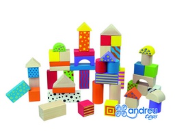 [16351] JUEGO ANDREUTOYS CONSTRUCCION BLOQUES MADERA 50 PIEZAS 18X18 CM