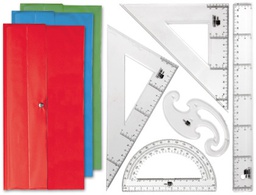 [JG03] JUEGO ESCUADRA Y CARTABON 25CM REGLA 30CM SEMICIRCULO 15CM Y PLANTILLA DE CURVAS LIDERPAPELEN PETACA OPACA COLOR VERDE