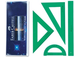[65021] JUEGO ESCUADRA Y CARTABON PETACA FABER CASTELL METACRILATO COLOR VERDE