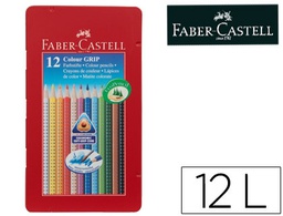 [112413] LAPICES DE COLORES FABER CASTELL ACUARELABLE COLOUR GRIP TRIANGULAR CAJA METALICA DE 12 COLORES SURTIDOS