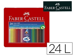 [112423] LAPICES DE COLORES FABER CASTELL ACUARELABLE COLOUR GRIP TRIANGULAR CAJA METALICA DE 24 COLORES SURTIDOS