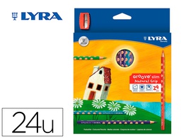 [L2821240] LAPICES DE COLORES LYRA GROOVE SLIM TRIANGULAR MINAS DE 3,3 MM CAJA DE 24 COLORES + SACAPUNTAS