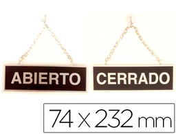 [111] LETRERO METALICO SERIGRAFIADO ABIERTO Y CERRADO CON CADENA Y VENTOSA PARA COLGAR DE 74X232 MM