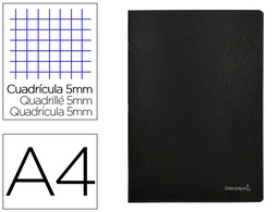 [LA14] LIBRETA LIDERPAPEL TAPA NEGRA A4 80 HOJAS 60G/M2 CUADRO 5MM CON DOBLE MARGEN