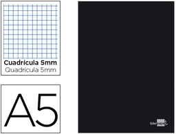[LA17] LIBRETA LIDERPAPEL TAPA NEGRA A5 80 HOJAS 60G/M2 CUADRO 5MM CON DOBLE MARGEN
