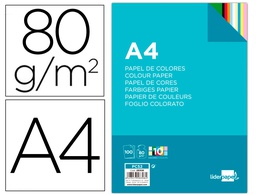 [PC52] PAPEL COLOR LIDERPAPEL A4 80GR 10 COLORES SURTIDOS PAQUETE DE 100 HOJAS