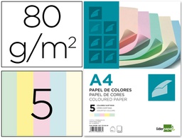 [PC12] PAPEL COLOR LIDERPAPEL A4 80GR 5 COLORES SURTIDOS PAQUETE DE 500 HOJAS