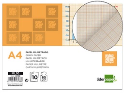 [ML10] PAPEL DIBUJO LIDERPAPEL 210X297MM 80G/M2 MILIMETRADO PACK DE 10 HOJAS