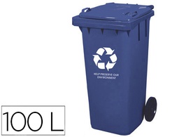 [KF04240] PAPELERA CONTENEDOR Q-CONNECT PLASTICO CON TAPADERA 100L COLOR AZUL 800X510X525 MM CON RUEDAS