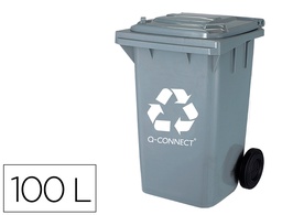 [KF16545] PAPELERA CONTENEDOR Q-CONNECT PLASTICO GRIS PARA DESECHOS EN GENERAL 100 L CON TAPA Y RUEDAS 750X470X370 MM