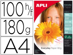 [11475] PAPEL FOTOGRAFICO APLI GLOSSY DIN A4 PACK 100 HOJAS DE 180 GR