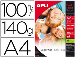 [11804] PAPEL FOTOGRAFICO APLI GLOSSY DIN A4 PACK DE 100 HOJAS 140 GR