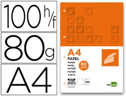 [PA05] PAPEL LIDERPAPEL A4 80G/M2 LISO 4 TALADROS PAQUETE DE 100 HOJAS