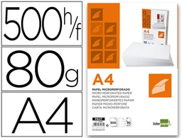 [PA07] PAPEL LIDERPAPEL A4 80G/M2 LISO MICROPERFORADO EN TRES PARTES IGUALES PAQUETE DE 500 HOJAS