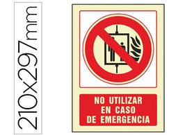 [5095F] PICTOGRAMA SYSSA SEÑAL DE NO UTILIZAR EN CASO DE INCENDIO EN PVC FOTOLUMINISCENTE 210X297 MM
