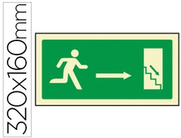 [9060] PICTOGRAMA SYSSA SEÑAL DE SALIDA EMERGENCIA DERECHA BAJANDO EN PVC FOTOLUMINISCENTE 320X160 MM
