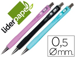 [MI22] PORTAMINAS LIDERPAPEL SHAKER 0.5 MM CON GOMA SUJECION SOFT Y PUNTA RETRACTIL COLORES SURTIDOS