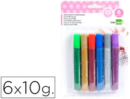 [PU14] PURPURINA PEGAMENTO LIDERPAPEL FANTASIA COLORES METALICOS BLISTER DE 6 UNIDADES DE 10 GR