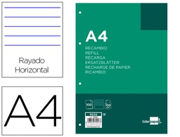 [RE06] RECAMBIO LIDERPAPEL A4 100 HOJAS 100 G/M2 RAYADO HORIZONTAL 4 TALADROS BANDAS DE 5 COLORES