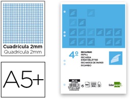 [RC12] RECAMBIO LIDERPAPEL CUARTO 100 HOJAS 60G/M2 MILIMETRADO SIN MARGEN 6 TALADROS
