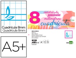 [RC20] RECAMBIO LIDERPAPEL CUARTO APAISADO PAUTAGUIA 100 HOJAS 75 G CUADRICULADO PAUTADO 8 MM CON MARGEN 2 TALADROS