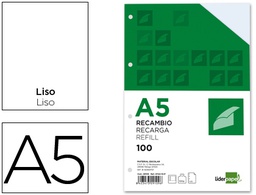 [RB03] RECAMBIO LIDERPAPEL A5 100H 100G/M2 LISO DOBLE MARGEN 6 TALADROS