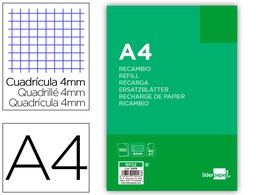 [RF02] RECAMBIO LIDERPAPEL FOLIO 100 HOJAS 60G/M2CUADRO 4MM CON MARGEN SIN TALADROS
