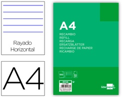 [RF06] RECAMBIO LIDERPAPEL FOLIO 100 HOJAS 60G/M2HORIZONTAL CON MARGEN 4 TALADROS