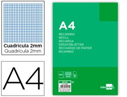 [RF09] RECAMBIO LIDERPAPEL FOLIO 100 HOJAS 60G/M2MILIMETRADO SIN MARGEN 4 TALADROS