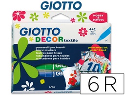 [F49480000] ROTULADOR GIOTTO DECOR TEXTILE PARA CAMISETAS CAJA DE 6 UNIDADES COLORES SURTIDOS