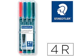 [317 WP4] ROTULADOR STAEDTLER LUMOCOLOR RETROPROYECCION PUNTA DE FIBRA PERMANENTE 317 WP ESTUCHE 4 COLORES PUNTA MEDIA