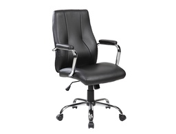 [988V22] SILLA ROCADA DIRECCION SIMIL PIEL CON BRAZOS BASE METALICA CROMADA DIAMETRO 700MM RESPALDO 730MMX500MM