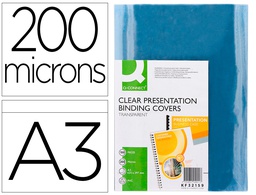 [KF32159] TAPA DE ENCUADERNACION Q-CONNECT PVC DIN A3 INCOLORA 200 MC CAJA DE 100 UNIDADES