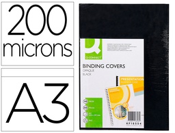 [KF16554] TAPA DE ENCUADERNACION Q-CONNECT PVC DIN A3 OPACA NEGRA 200 MC CAJA DE 100 UNIDADES