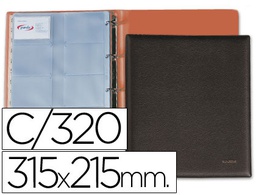 [17501] TARJETERO PARDO FOLIO 4 ANILLAS SIMILPIEL NEGRO PARA 320 TARJETAS 320X275 MM