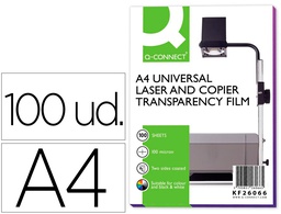 [KF26066] TRANSPARENCIA Q-CONNECT DIN A4 KF26066 PARA FOTOCOPIADORA TRATADA DOS CARAS CAJA DE 100 HOJAS