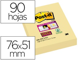[70005251627] BLOC DE NOTAS ADHESIVAS QUITA Y PON POST-IT SUPER STICKY 51X78 MM CON 90 HOJAS AMARILLO CANARIO