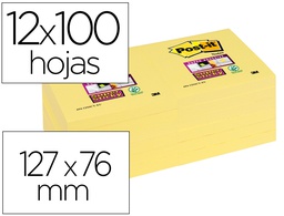 [70005197903] BLOC DE NOTAS ADHESIVAS QUITA Y PON POST-IT SUPER STICKY 76X127 MM CON 12 BLOC AMARILLO CANARIO