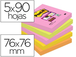 [70005280360] BLOC DE NOTAS ADHESIVAS QUITA Y PON POST-IT SUPER STICKY 76X76 MM CON 90 HOJAS PACK DE 5 BLOC COLORES SURTIDOS