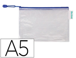 [509021] BOLSA MULTIUSOS TARIFOLD PVC DIN A5 APERTURA SUPERIOR CON CREMALLERA PORTABOLIGRAFO Y CORREA AZUL