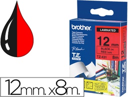 [TZE431] CINTA BROTHER TZE431 LAMINADA NEGRO-ROJO 12MM X 8MTS