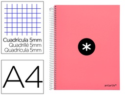 [KD85] CUADERNO ESPIRAL A4 MICRO ANTARTIK TAPA FORRADA 120H 90 GR CUADRO 5MM 5 BANDAS 4 TALADROS COLOR CORAL